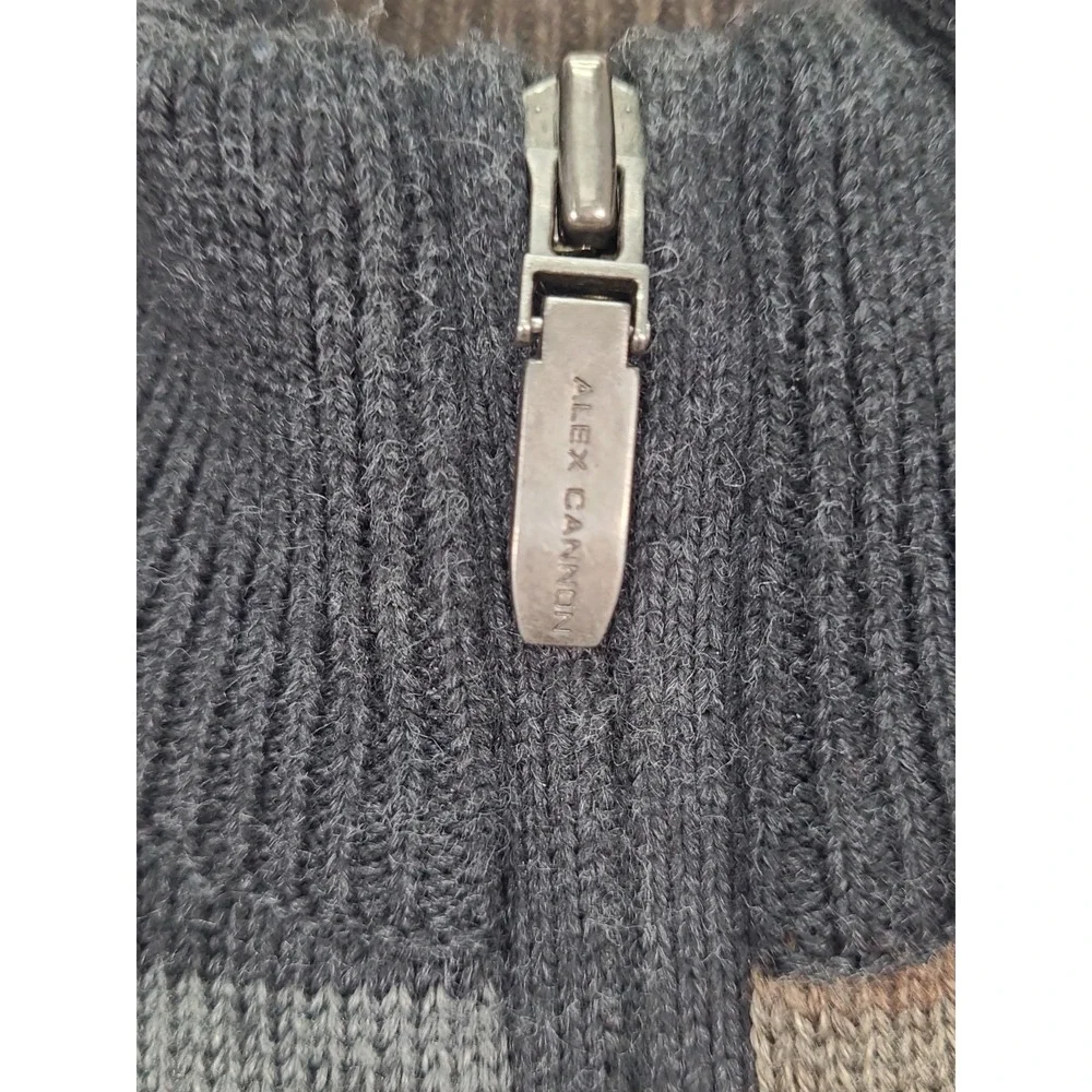 Alex Cannon Italian Yarn Wool 1/4 Zip Sweater‎ Mens Sz Med Brown Color Block